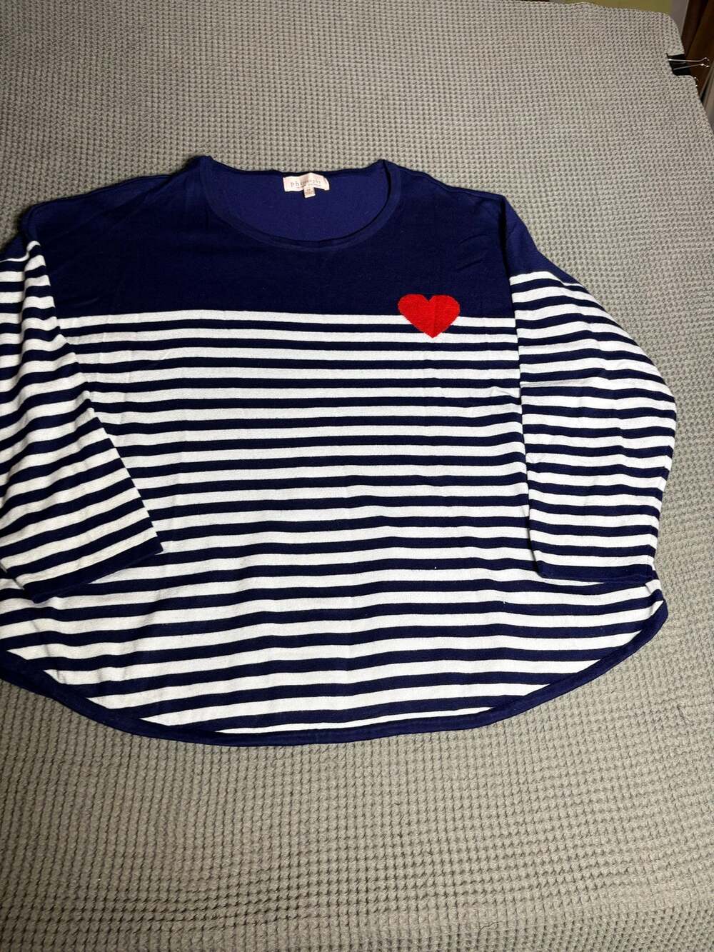 Philosophy Woman Plus Size 3X Navy Blue White Striped Heart Knit Sweater Top